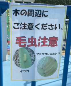 毛虫注意の看板